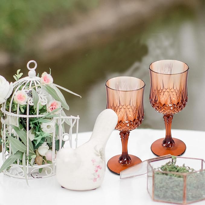 24 Pcs Plastic Rose Gold Stemmed Wine Glasses, Unbreakable, Dishwasher Safe - Image 7