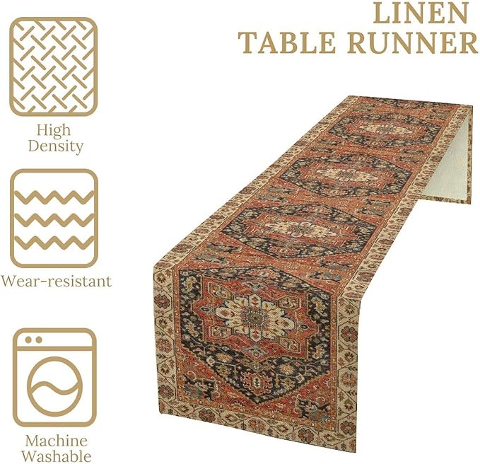 Vintage Boho Floral Table Runner, Rustic Country Farmhouse Orange Black Retro - Image 5