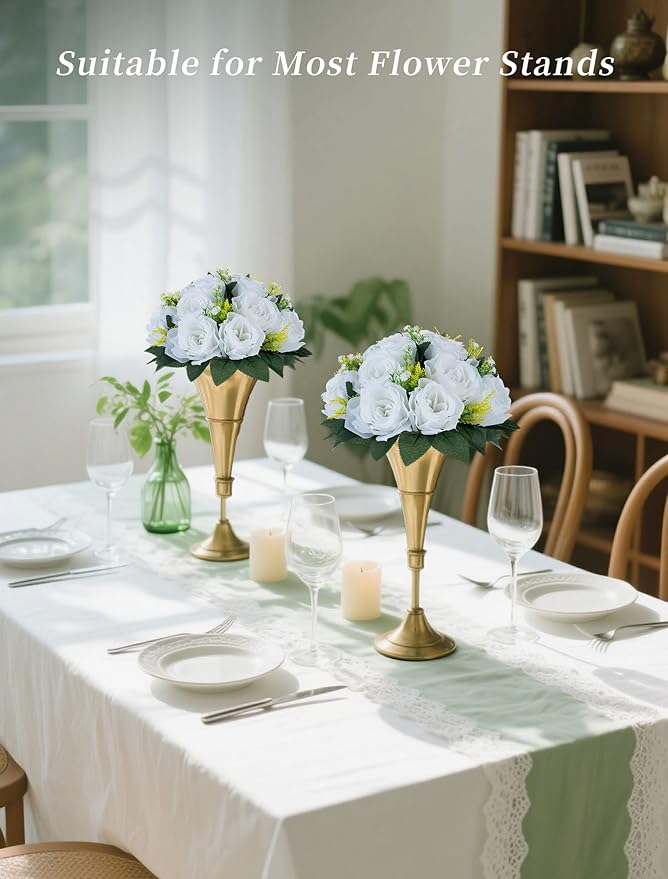 BLOSMON White Flowers for Wedding Centerpieces: 10 Pcs Artificial Roses Flower - Image 4