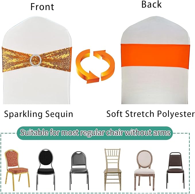 Chair Sashes Sequin Stretch Chair Bands Spandex Polyester Bows - Image 3