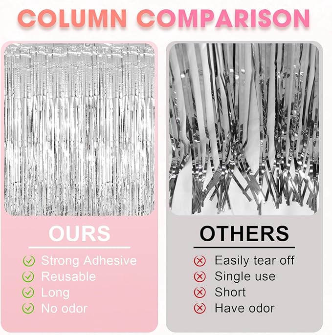 2 Pack Silver Tinsel Foil Fringe Curtains, Metallic Tinsel Party Streamers - Image 5