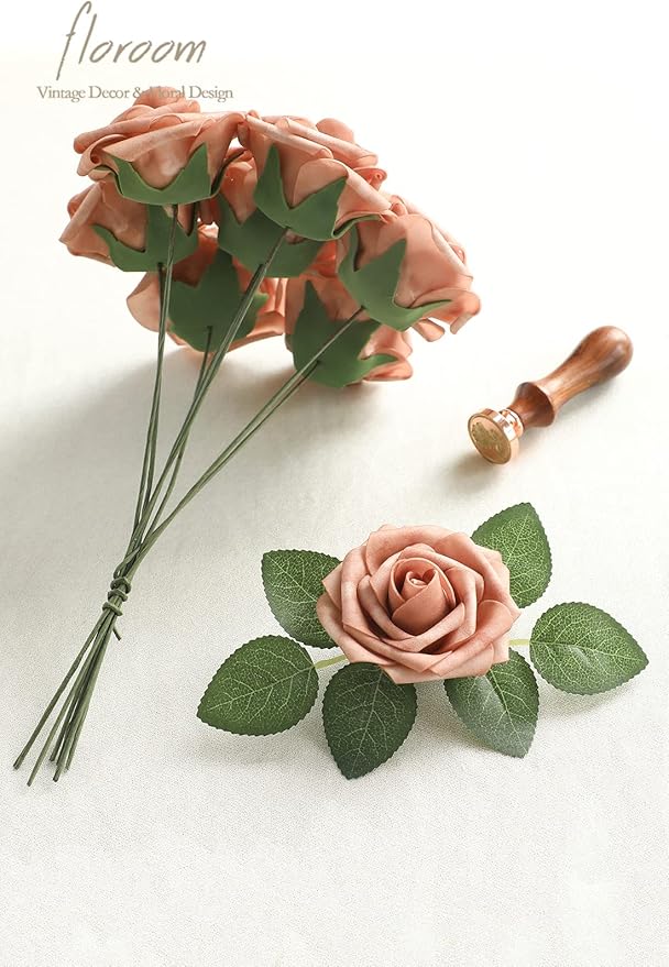 Floroom Artificial Flowers 25pcs Real Looking Warm Taupe Foam Fake Roses - Image 6