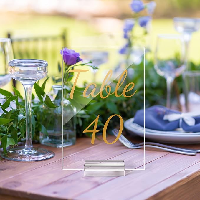40 Pack Gold Acrylic Wedding Table Numbers 1-40 Clear Stand - Image 5