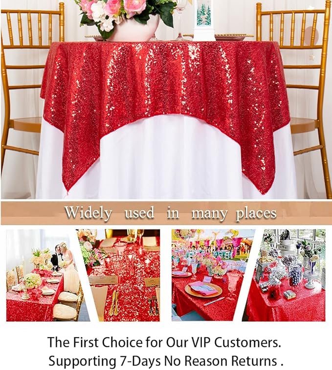 ShinyBeauty Small Tablecloth Square 36x36-Inch Red Sequin Tablecloth Glitter - Image 5