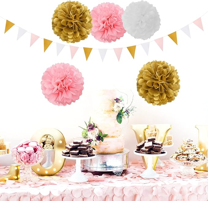 Pink-White Gold Girl Birthday Party-Decorations - Image 6