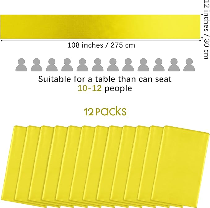 Aneco 12 Pack Satin Table Runner 12 x 108 Inch Yellow Long Wedding Satin Silk - Image 2