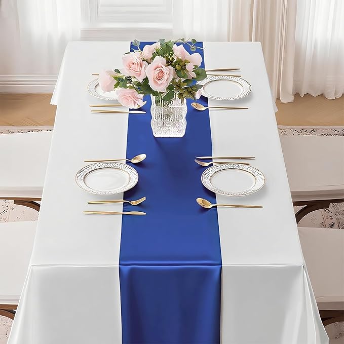 SHEJIZE 20 Pack Royal Blue Satin Table Runner 12x108 Inches Long, Bright Silky - Image 9