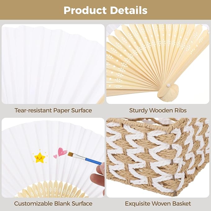 OMISTAR 100 Pcs White Paper Fans, Blank Folding Fan - Image 4