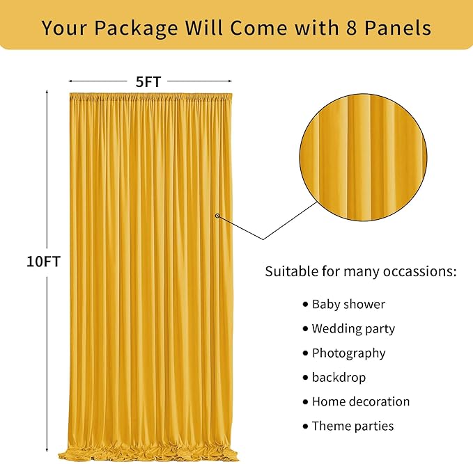 40 ft x 10 ft Wrinkle Free Yellow Backdrop Curtain - Image 5