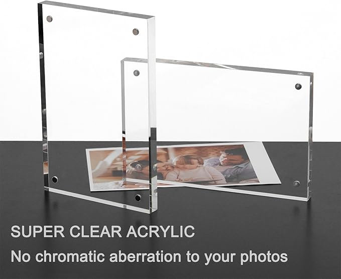 Meetu Acrylic 4x4 Picture Frame Clear Two Sided Desk Photo Frame Magnetic Frame - Image 8