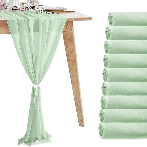 10 Pack 10ft Sage Green Chiffon Table Runners Wedding Table Runner Sheer by VZZNN