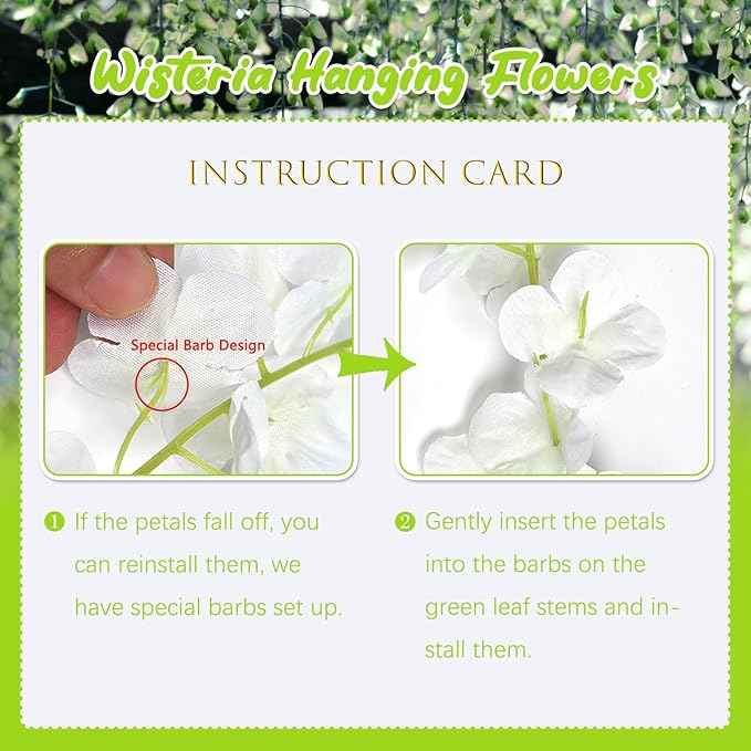 5 Pack Green Wisteria Hanging Flowers, 3.44 Ft Fake Hanging Flowers, Artificial - Image 3