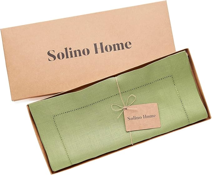 Solino Home Linen Moss Green Hemstitch Table Runner 60 Inches - Image 6