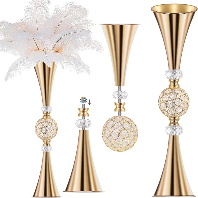 VIJIV Gold Crystal Flower Vases by VIJIV
