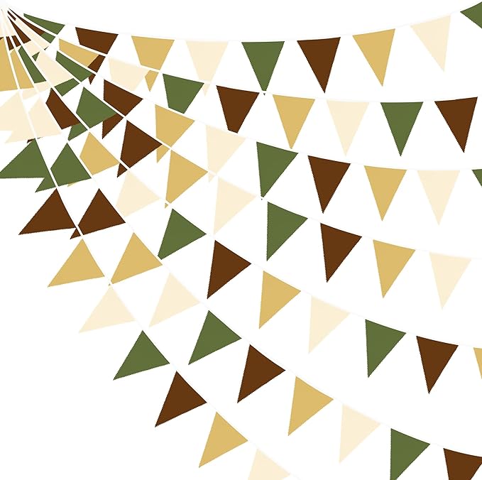 32Ft Woodland Party Decorations Olive Green Tan Brown Cream Neutral Triangle by pinkblume