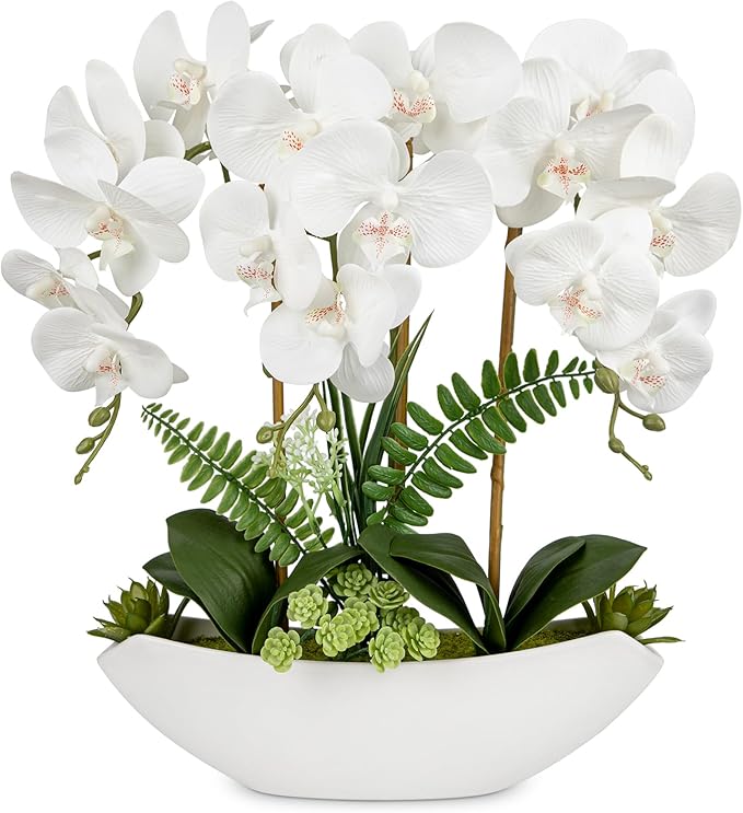 Briful Orchid Artificial Flowers 18in White Fake Orchid Silk Flowers by Briful
