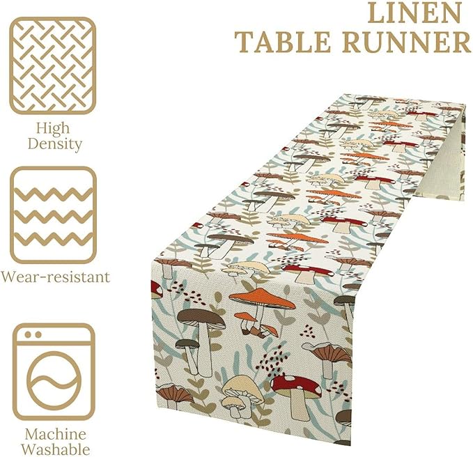 Mushroom Table Runner, Vintage Nature Plant Table Runner - Image 4