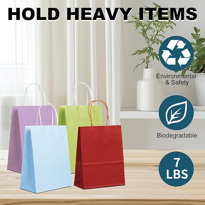 BAG BOX 25 Pack Small 5.9x3.1x8.25 Inch Blue Kraft Paper Gift Bags - Image 3