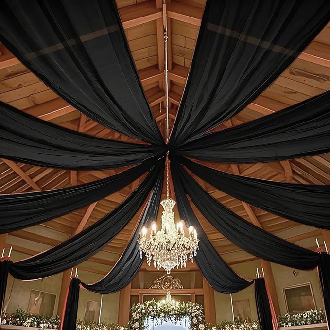 MODFUNS Black Ceiling Drapes Wedding Arch Draping Fabric 5x20ft 6 Panels - Image 7