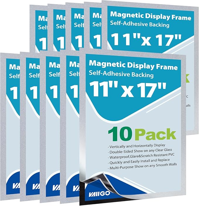 10Packs Magnetic Sign Holder, 11x17 Self Adhesive Display Frame by VAIIGO