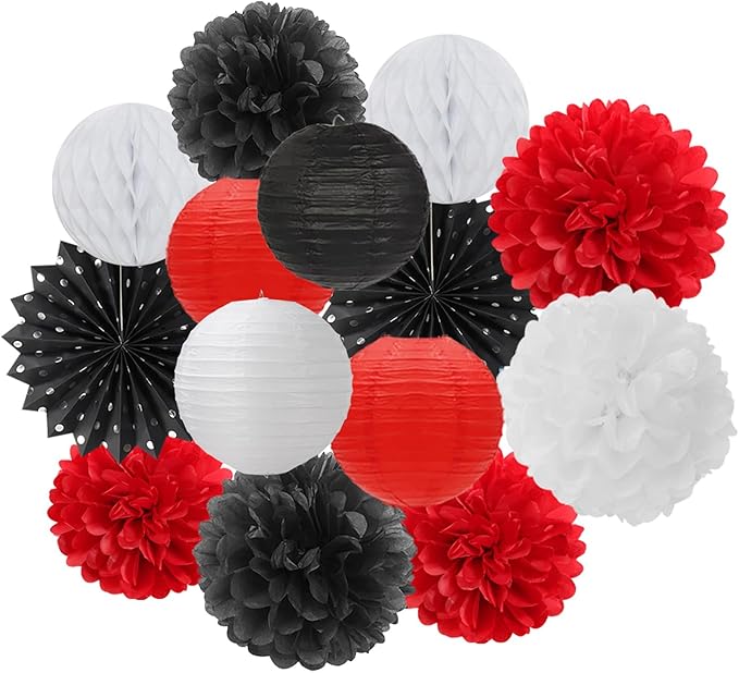 Black White-Red Party-Decorations Streamers Lanterns by OURUOLA
