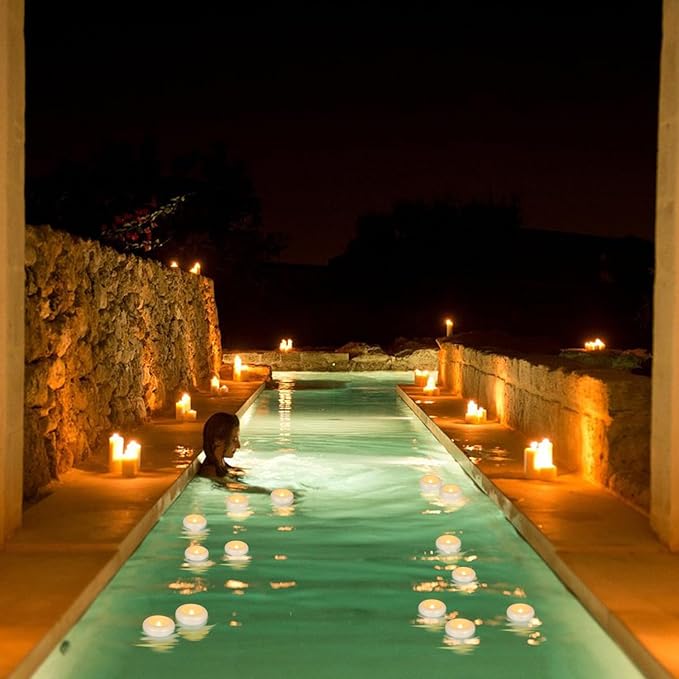Set of 48 Waterproof Flameless Floating Tealights, 120+ Hour Warm White Battery - Image 5