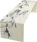 Dandelion Table Runner, Nature Rustic Dragonfly Teal Blue Floral Pattern Print by Kurtect