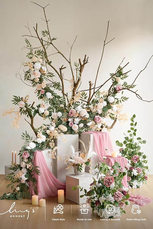 Ling's Moment Flower Garland - 6FT Eucalyptus & Rose - Sweetheart Table Decor - Image 2
