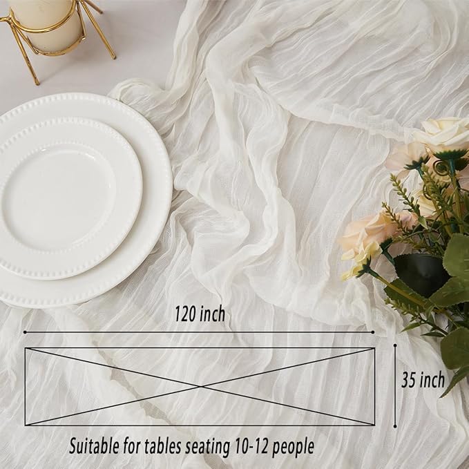 Ivory White 1 Pack Cheesecloth Table Runner 120 Inch 10 FT Boho Rustic Gauze - Image 6