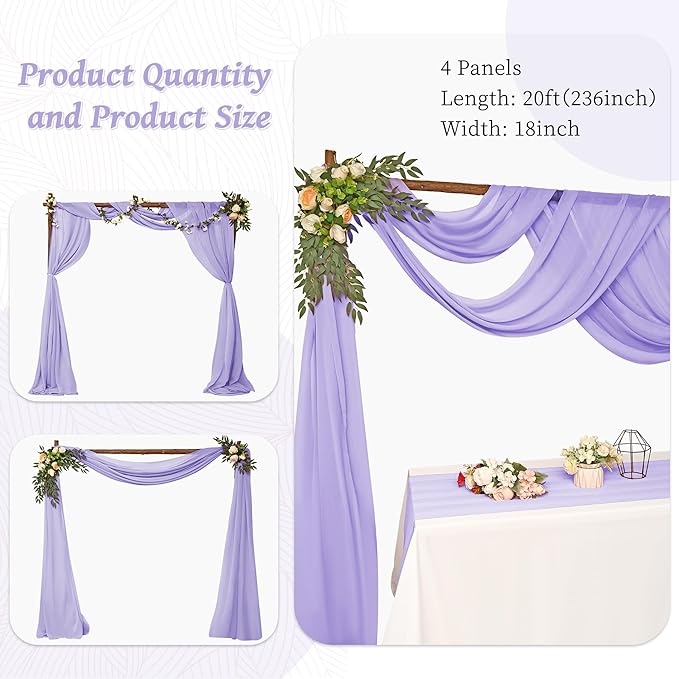 8 Panels Wedding Arch Draping Fabric 28" x 20Ft Wedding Arch Drapes Chiffon - Image 3