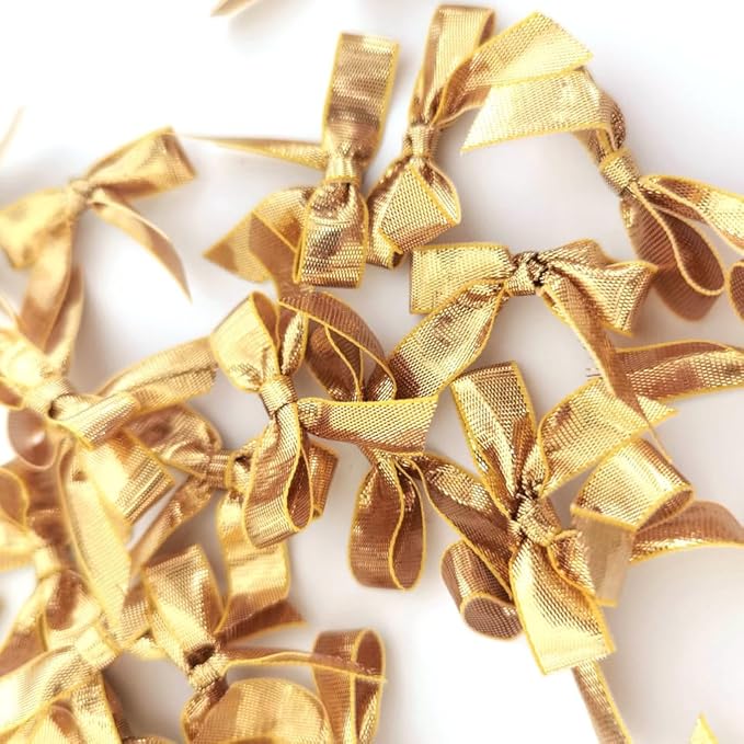 50pcs 1-1/2" Gold Satin Ribbon Bows Without Twist Ties - Image 4