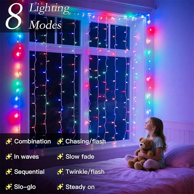 300 LED Rainbow Curtain String Lights 9.8 * 9.8FT Plug in Fairy - Image 4