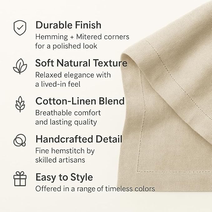 Cotton Linen Dinner Napkins 20 x 20 Inch – Summer Beige Napkins Set of 4 – - Image 5