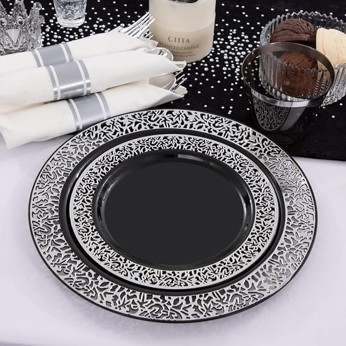 NOCCUR 210PCS Black and Silver Dinnerware Set - Image 6