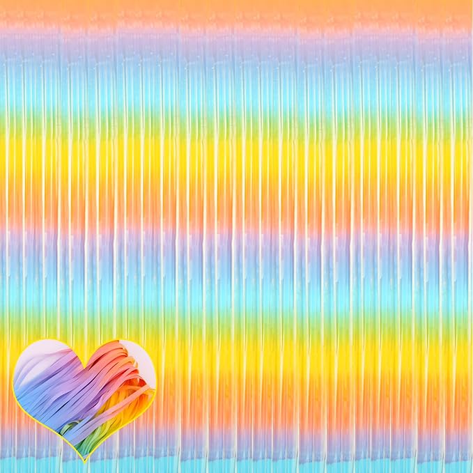4 Pack Fringe Curtain Backdrop, 3.2Ft x 6.6Ft Rainbow Metallic Tinsel Foil by Mebiornt