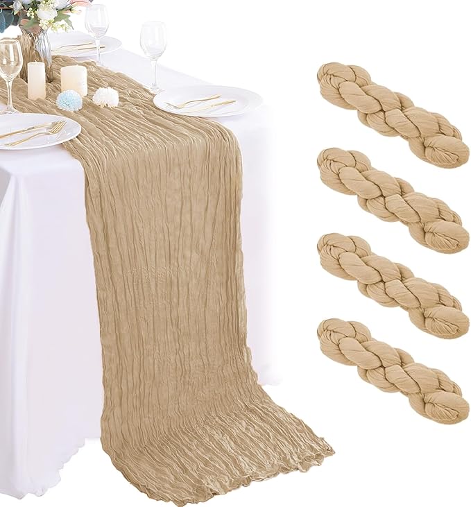 4 Pack Beige Cheesecloth Table Runner 35x120 Inch Boho Gauze Fabric Cheese by AIRIT+LOVELY