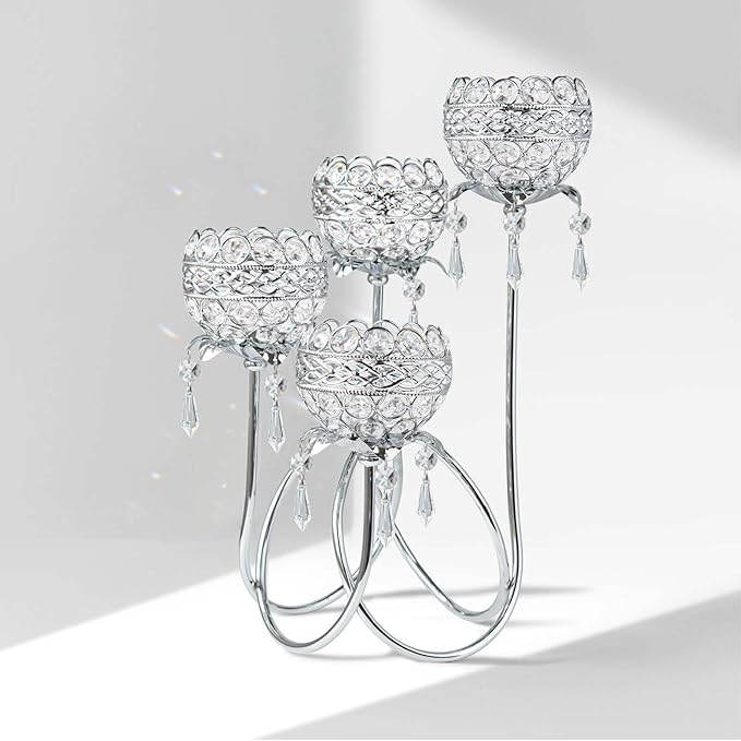 4 Arms Crystal Candelabra Tealight Holder by kehail
