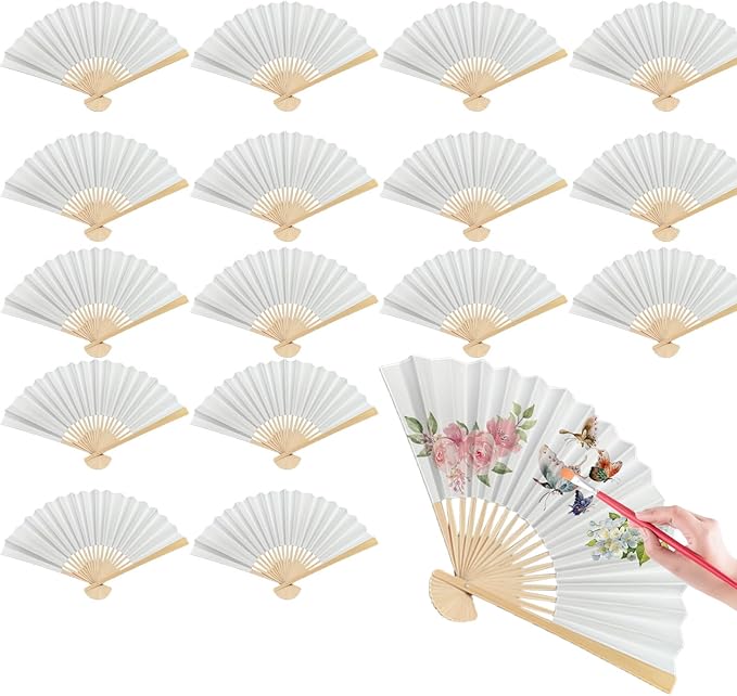 17 Pcs White Paper Fans Bulk, 10 Inch Double-Sided White Wedding Paper Fans by ATTRACME