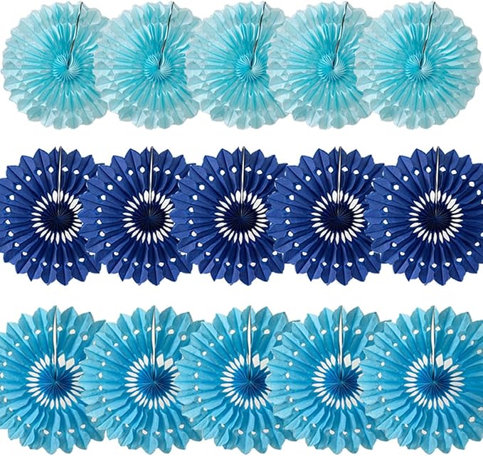 15pcs Blue Tissue Paper Fans Set - Image 2