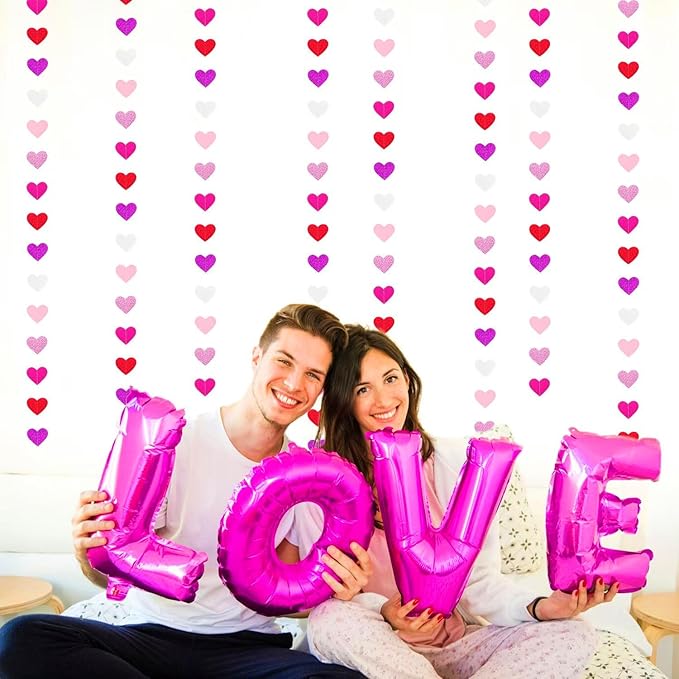 Purple Hot-Pink Red Party-Decoration Heart-Garland - 52ft Galentines Hanging - Image 7
