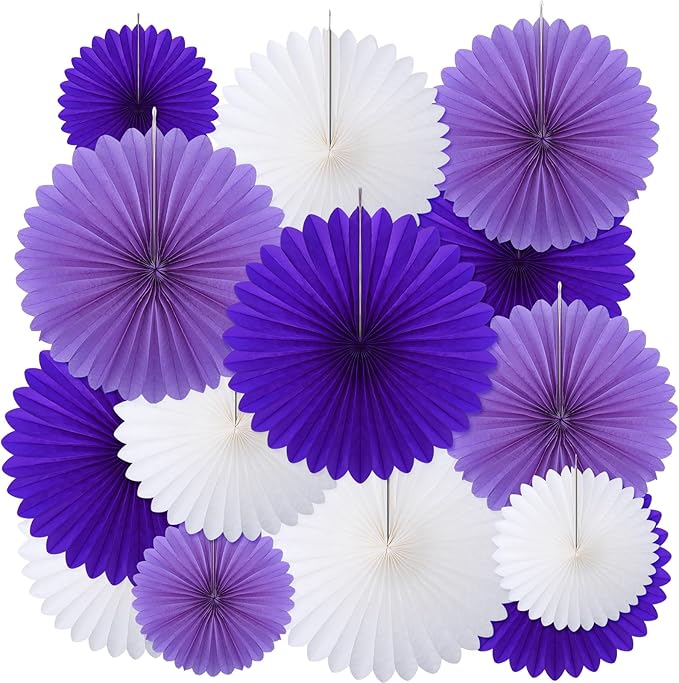 24 Pcs Purple and White Paper Fans Purple Party Decorations Classroom Decor by MotiMind
