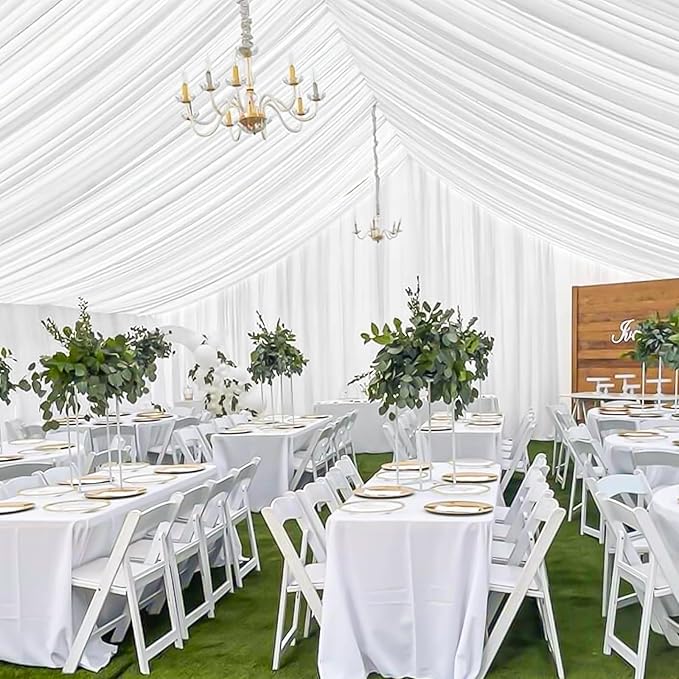 8 Panels White Wedding Ceiling Drapes 5ftx30ft Ceiling Drapes Chiffon Fabric - Image 7