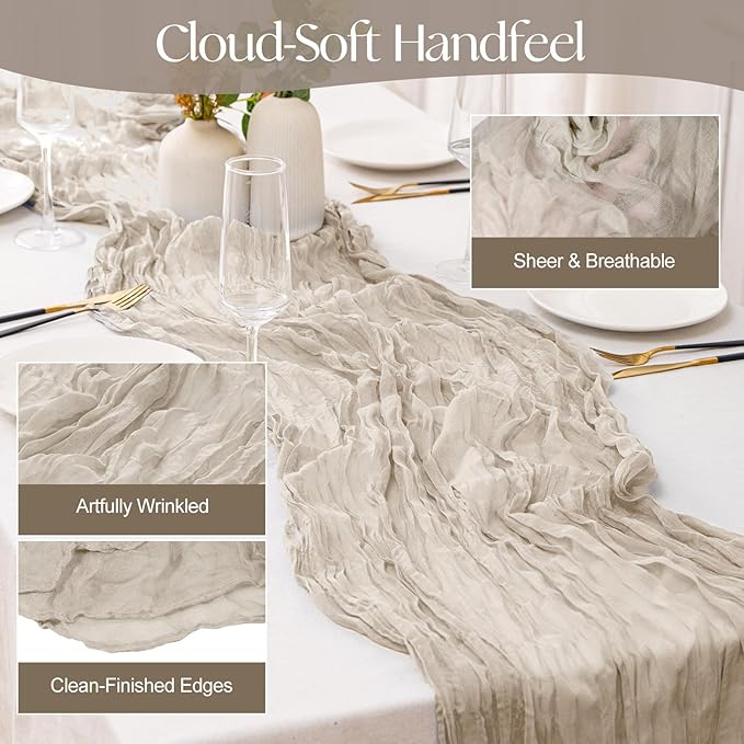 2 Pcs Begie Cheesecloth Table Runner - Image 3