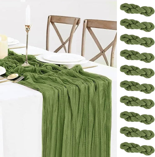 10 Packs Olive Green Cheese Cloth Table Runners, 10FT Boho Gauze Moss Green by BlueTopCoLtd