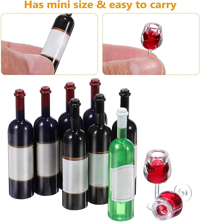 NUOBESTY Mini Bottles 18Pcs Dollhouse Champagne Set Miniature Red Wine Bottle - Image 7