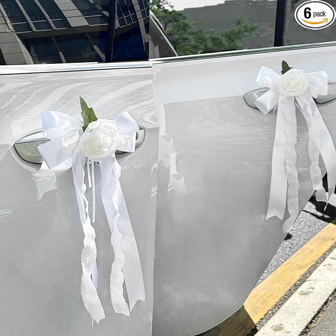 6PCS Wedding Car Door Handle Flowers, Just Married Automotive Decoration by zmoso
