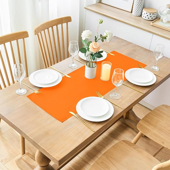 2 Pack Orange Small Short Table Runner 12 x 24 Inch Solid Color Runners Coffee - Image 2