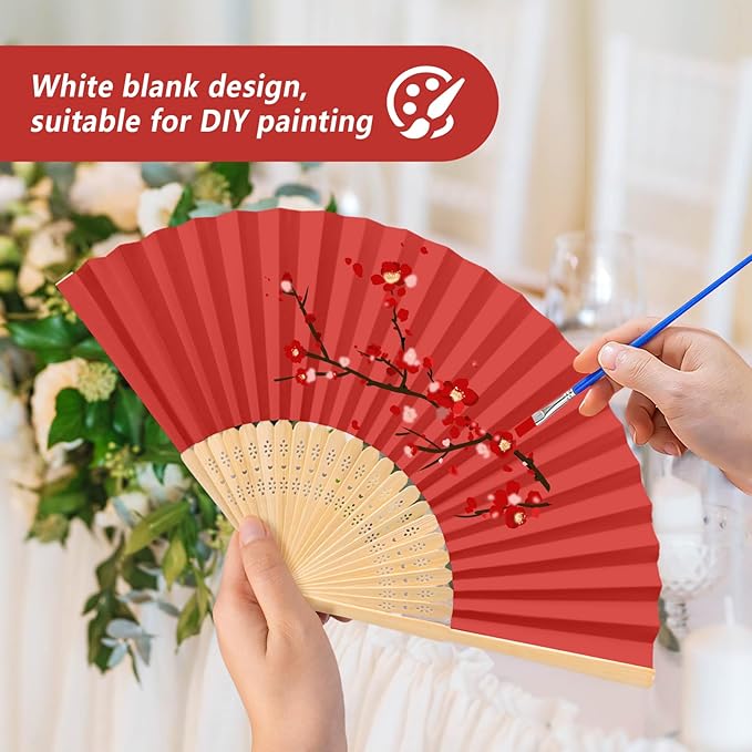 50Set Wedding Hand Fans Party Favors Red Paper Folding Handheld Fans Bulk - Image 5