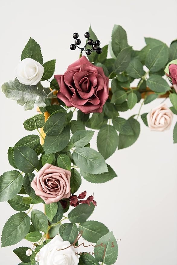 Ling's moment 5FT Artificial Flower Garland Fake Rose Eucalyptus Garland Arch - Image 3