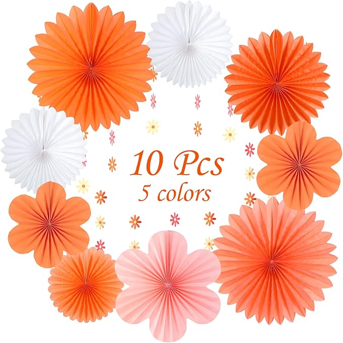 SUNBEAUTY Paper Fans Decorations Pink and Orange Party Decorations Flower Party - Image 3